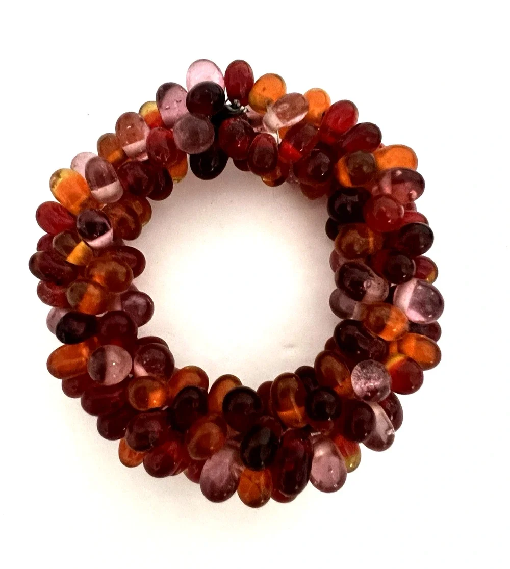 Pier 1 Imports Glass Beaded Napkin Rings Fall Orange Multi-Color Set of 4